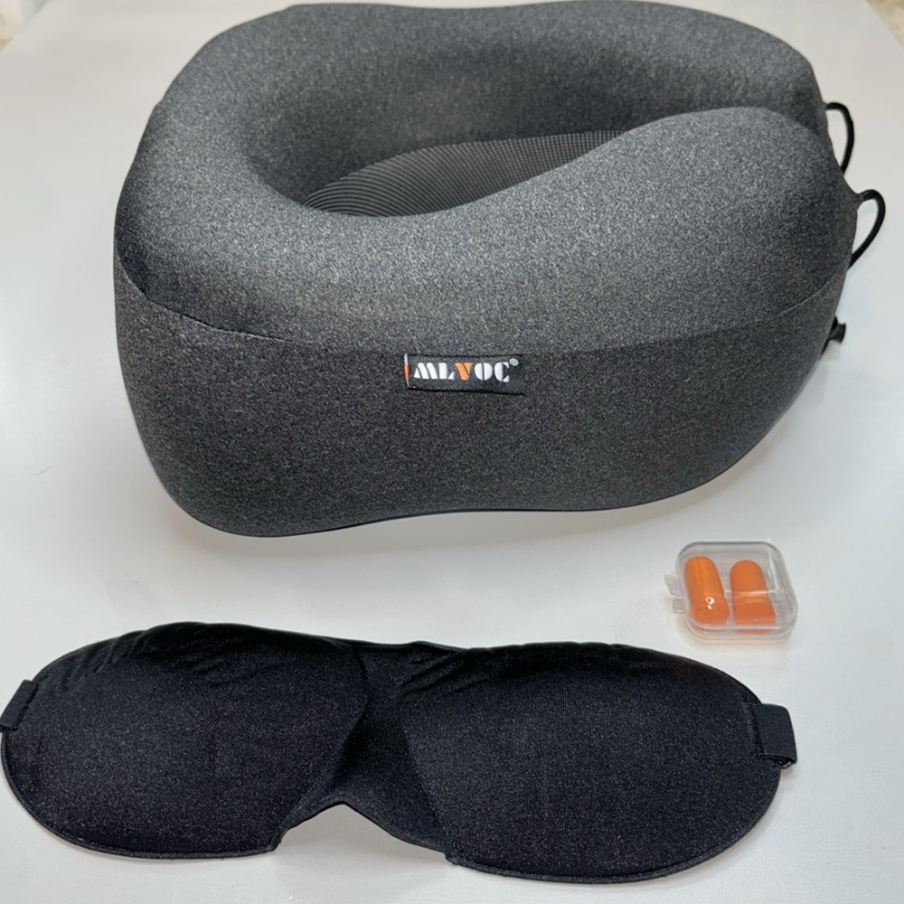 MLVOC  Memory Foam travel Neck Pillow Airplane Travel Kit New